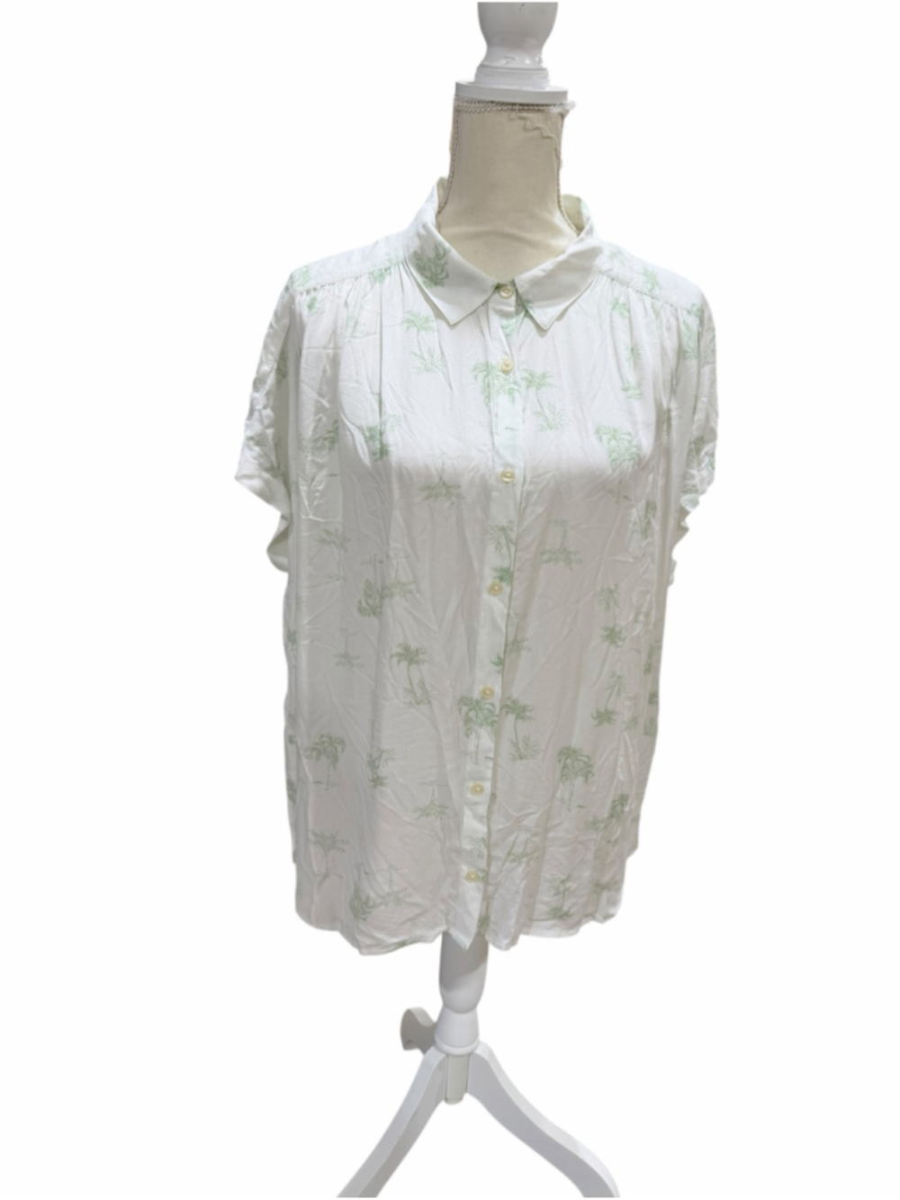 Women's Lucky Brand Button Down Shirt XL White Green Palm Print